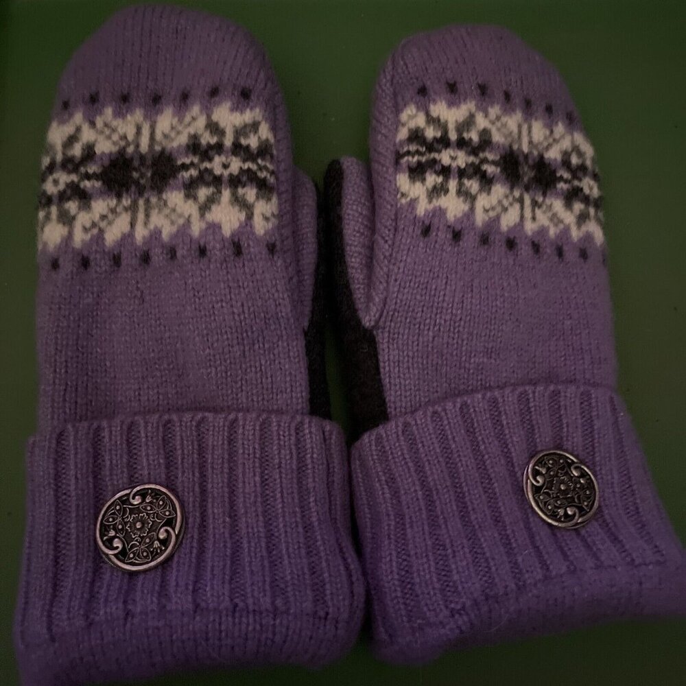 Purple & Grey Wool Bejeweled Women’s Drivers Mittens Medium